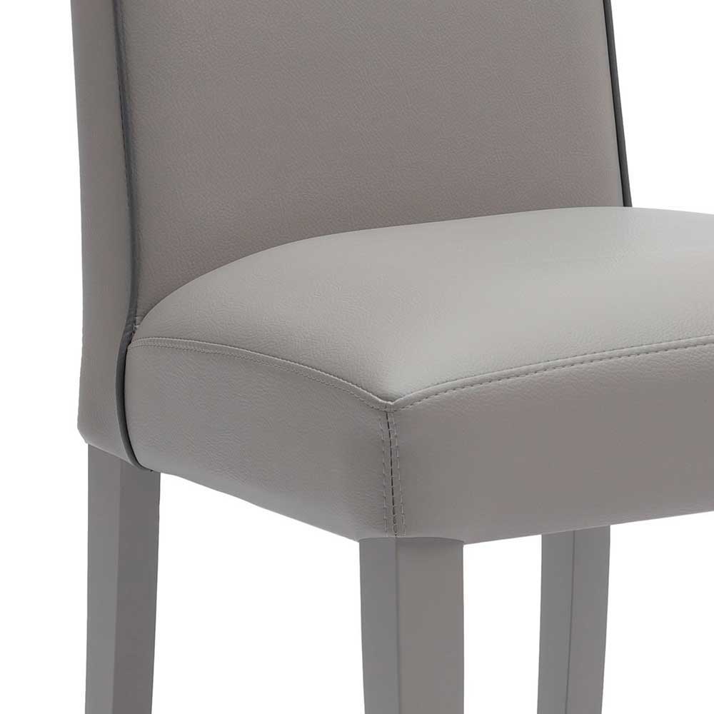 Kunstleder Polsterstuhl in Grau Tendence mit Massivholz Gestell lackiert (2er Set)