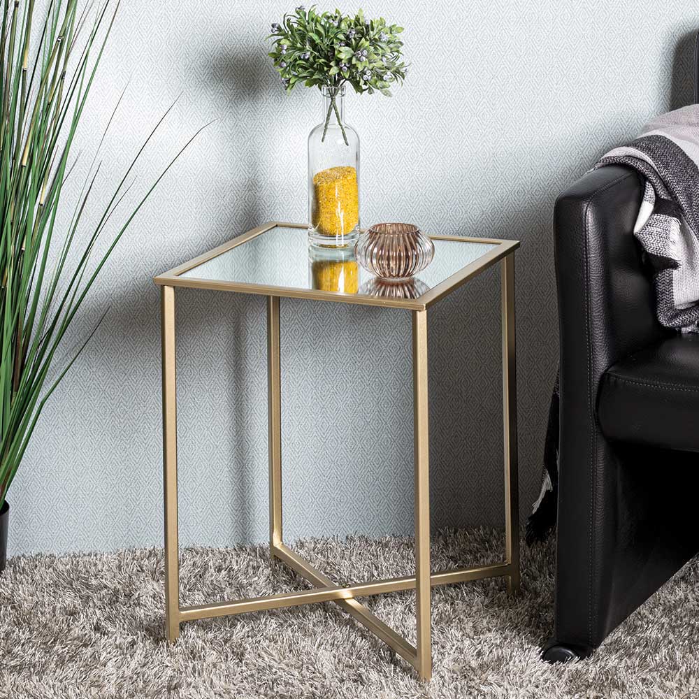 Spiegelglas Couchtisch mit Metallgestell - Remona