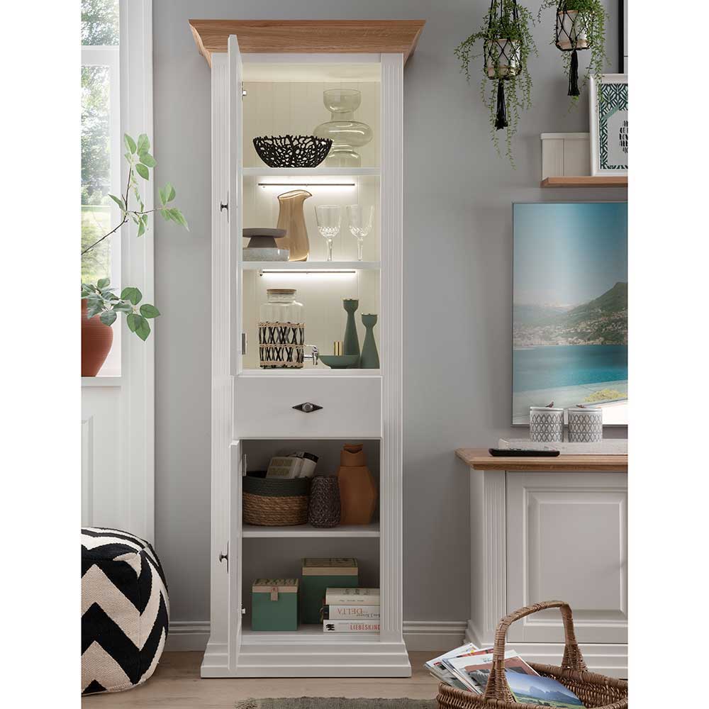 72x199x45 Modern Country Vitrinenschrank in Weiß - Henry