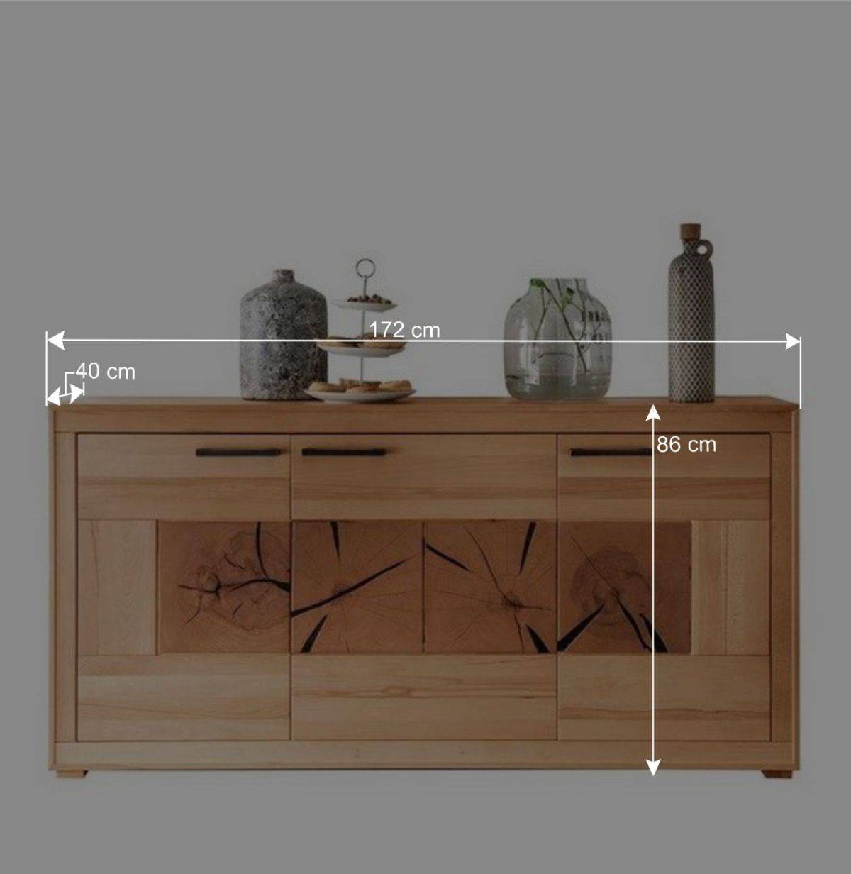 172x86x40 Modernes Kernbuche Sideboard 3-türig - Sarosca