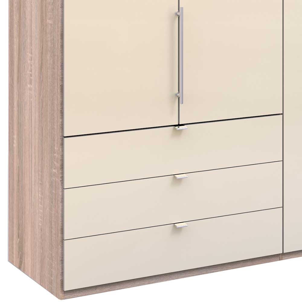 Creme Glas Kleiderschrank mit drei Schubladen und Holzpaneel – Rativian