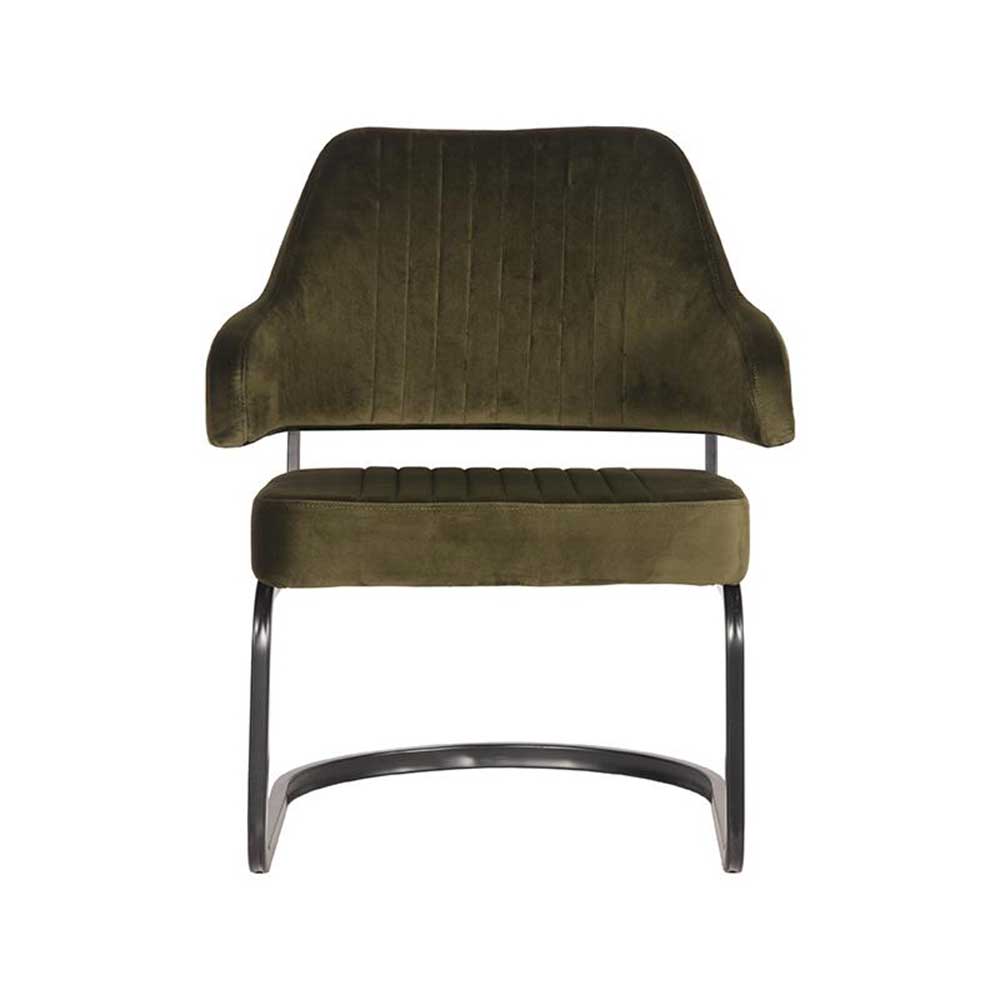 Freischwinger Sessel in Oliv Grün Samt - Tender