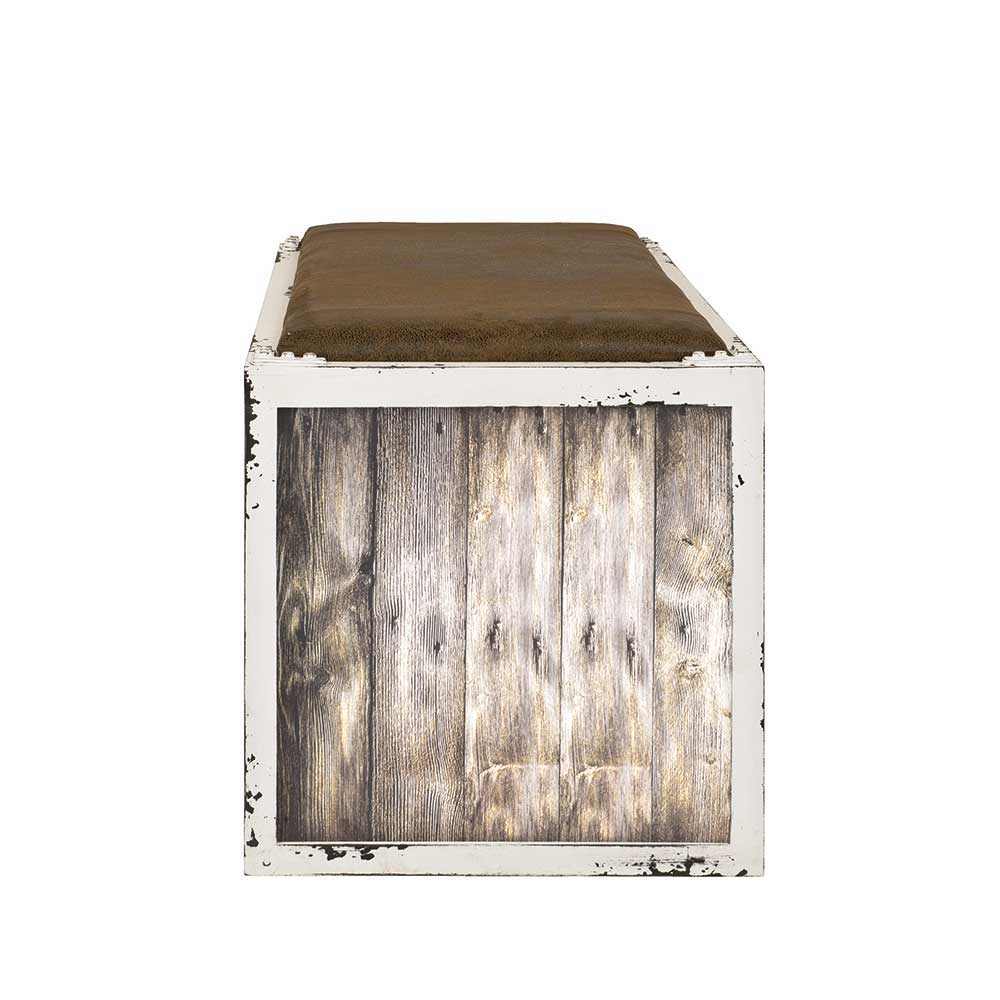 Shabby Chic Sitzbank Seitenansicht mit weißem Rahmen und rustikaler Holzoptik für die Diele – Beat