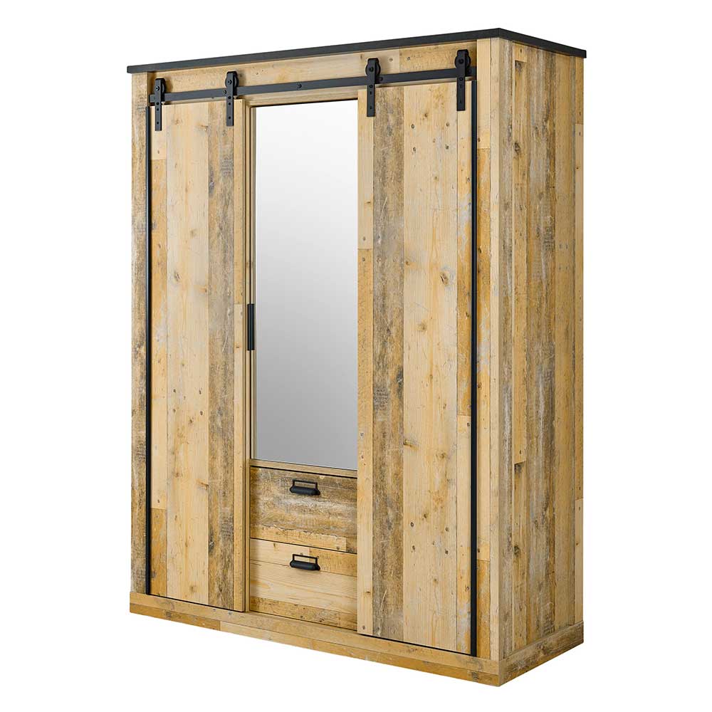 Schlafzimmerschrank in Altholz Optik mit Anthrazit - Naiavio