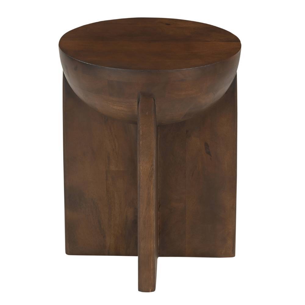Eleganter dunkelbrauner Beistelltisch aus Holz mit markanter X-förmiger Basis für die Leseecke – Tanky