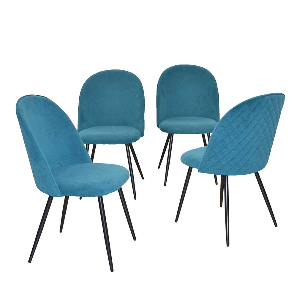 Retro Stühle in Petrol Blau Samt - Alayn (4er Set)