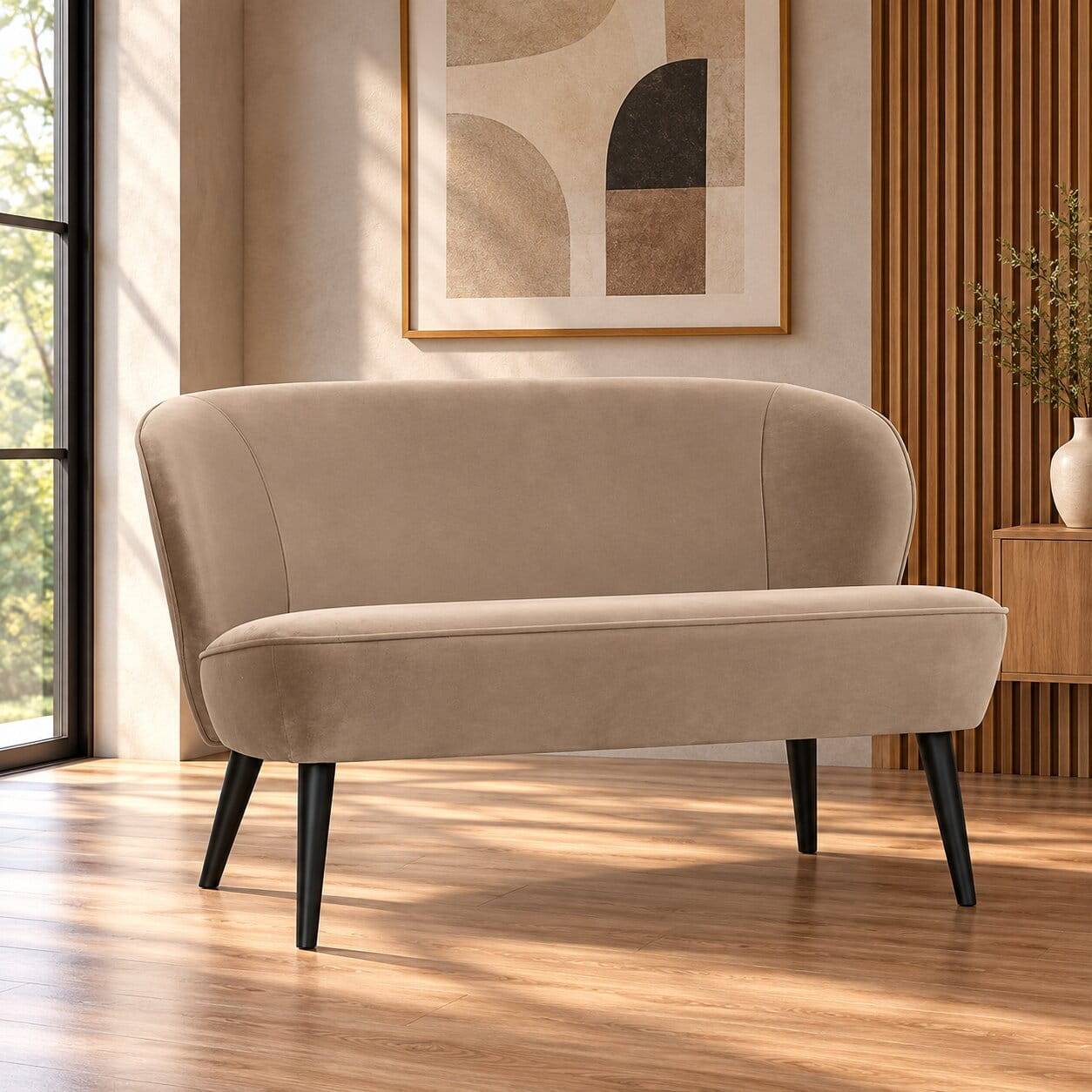 Retro Couch in Khaki Samtstoff - Griffina
