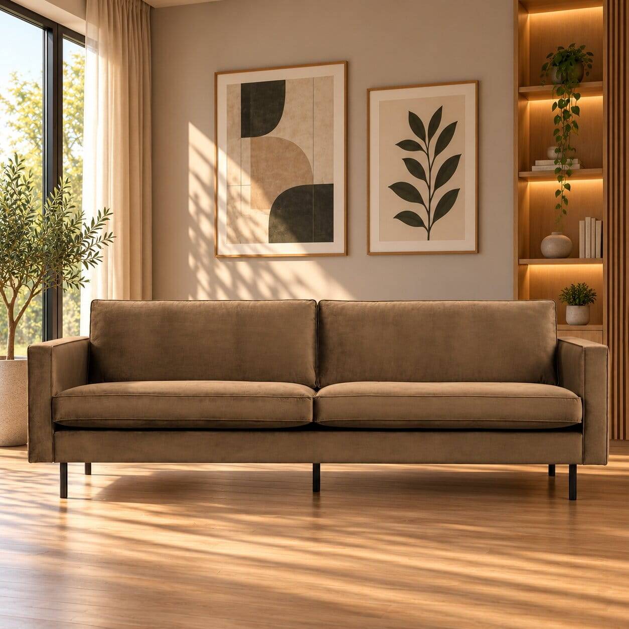 Samt Dreisitzer in Taupe - Museo