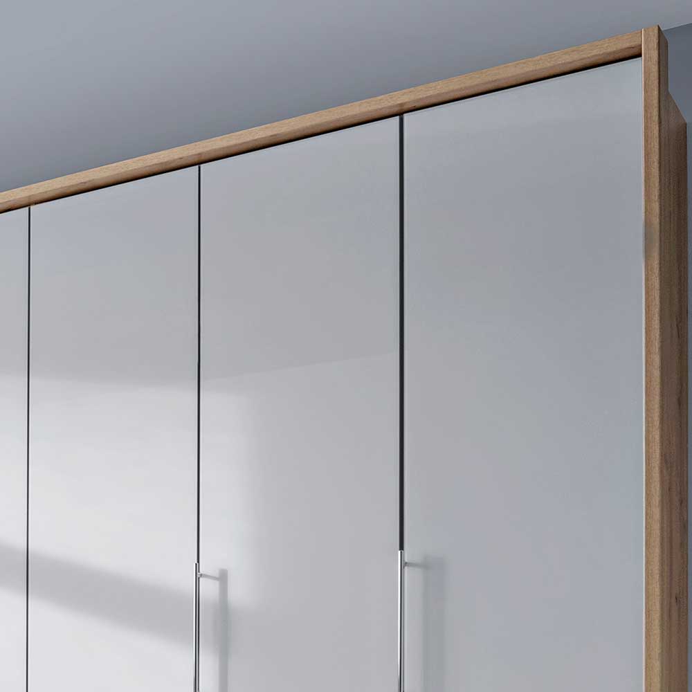 Kombi Kleiderschrank in Weiß Glas & Eiche Bianco - Nuetran