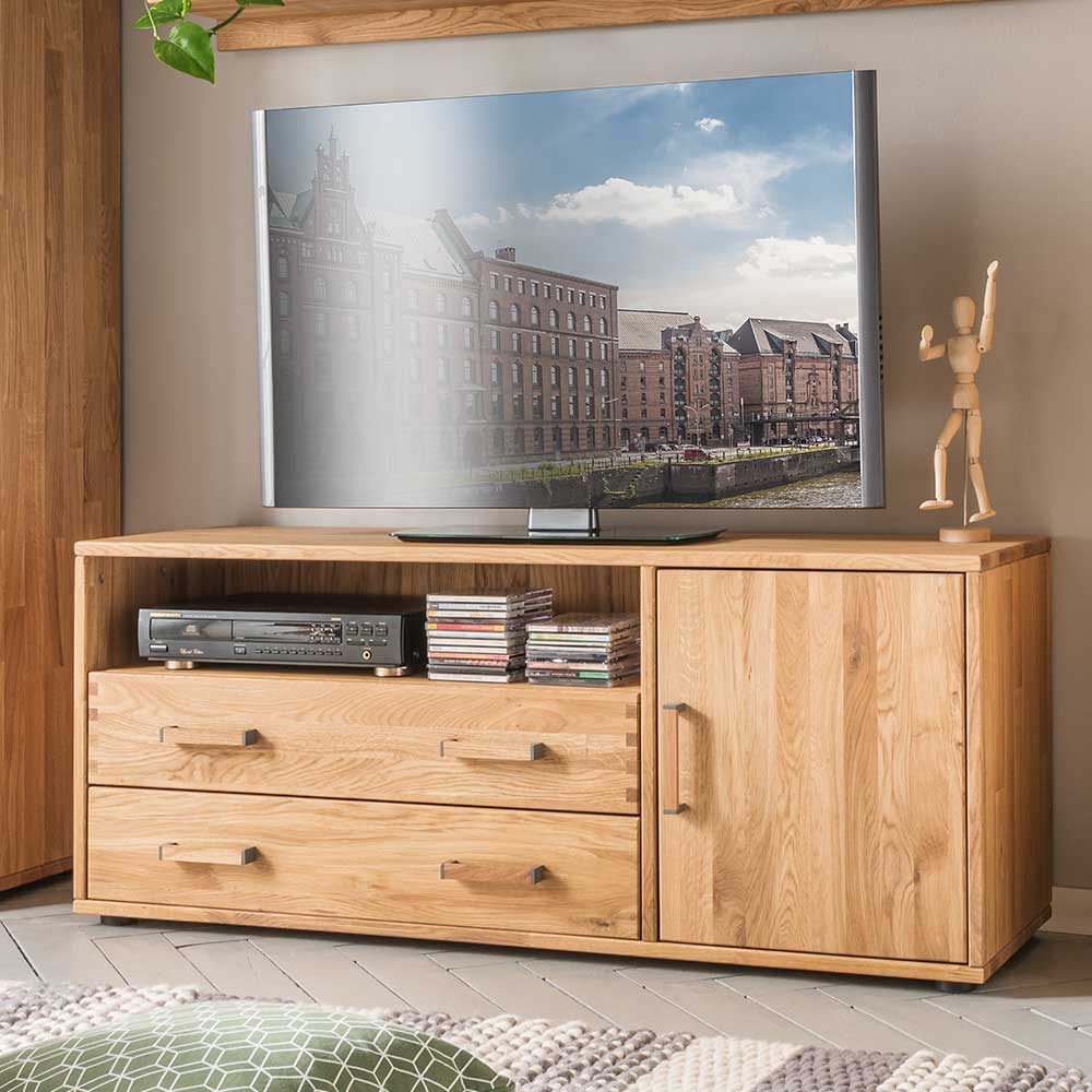 Modernes TV-Möbel aus Eiche mit zwei Schubladen und einer Tür für Mediengeräte – Teano