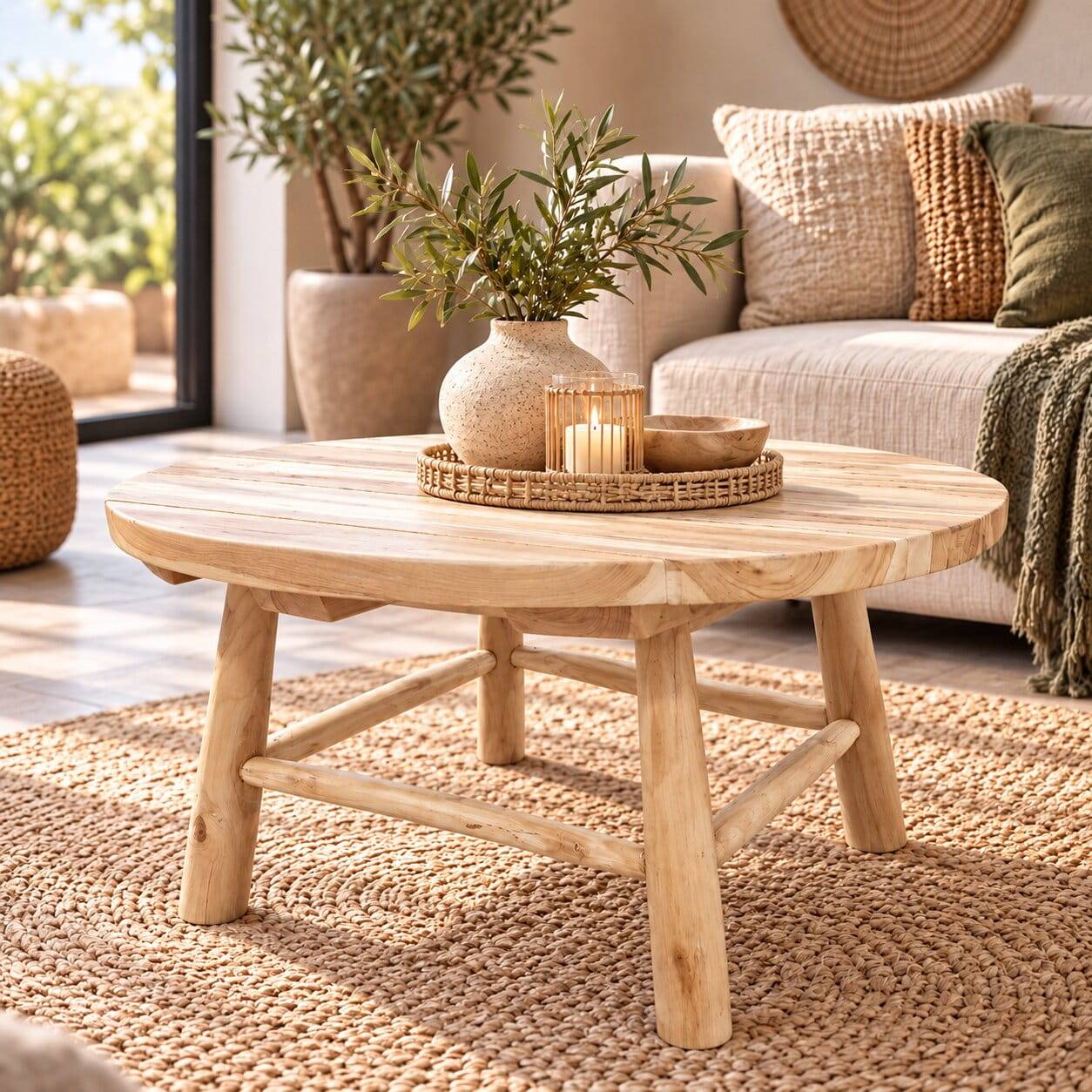 Runder Teakholz-Couchtisch für Indoor und Outdoor - Chako