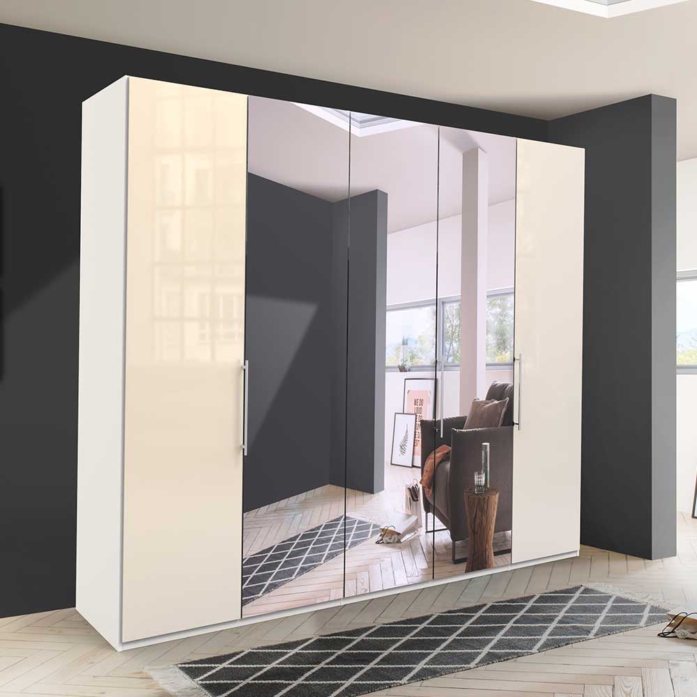 Schlafzimmer Kleiderschrank mit Spiegel und Glasfront in Creme - Zidarie