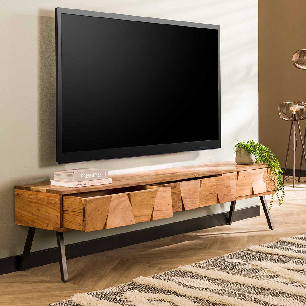 Design TV Tisch mit Schubladen aus Akazie - Tomya