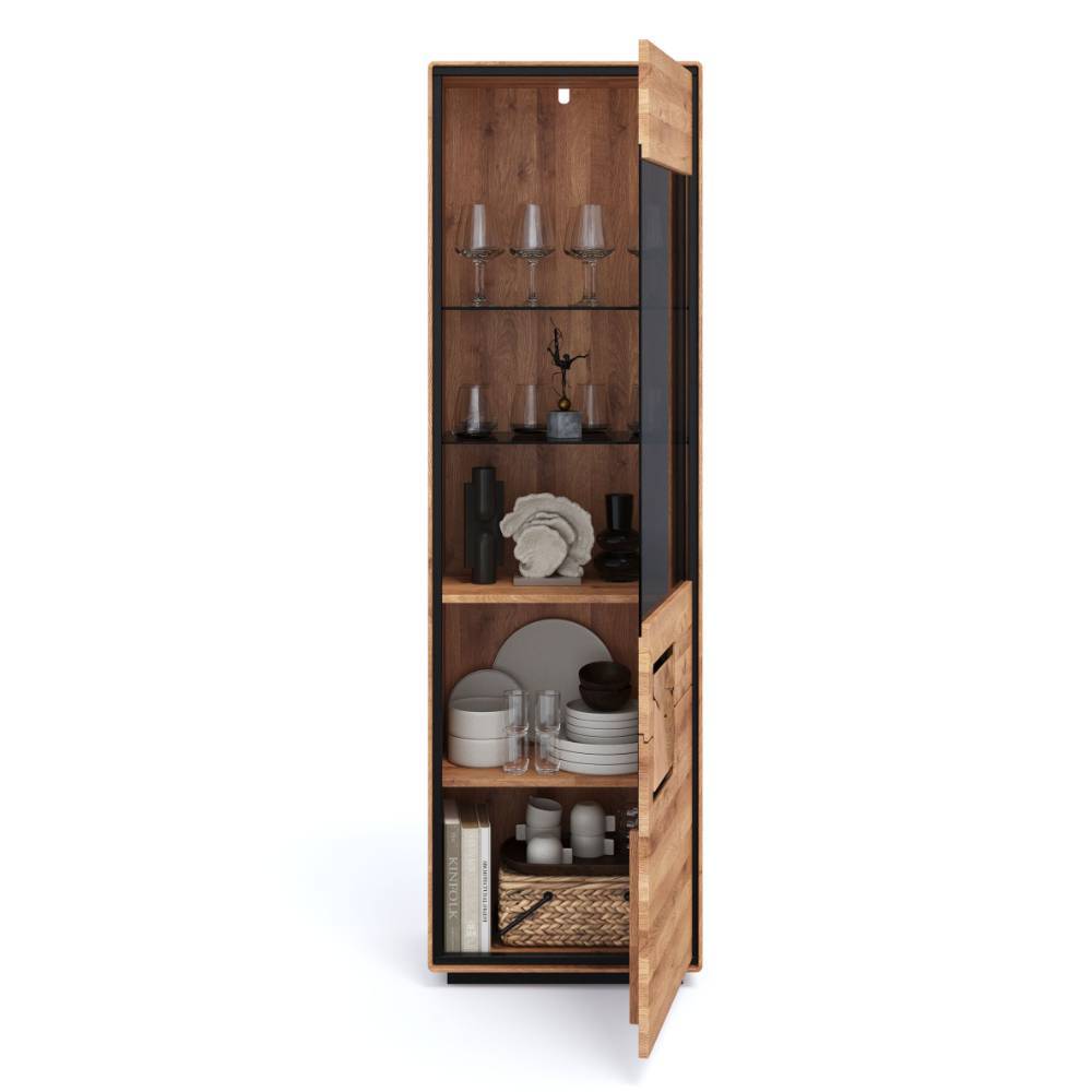 Wildeiche Vitrine in Natur mit Schwarz - Shipper