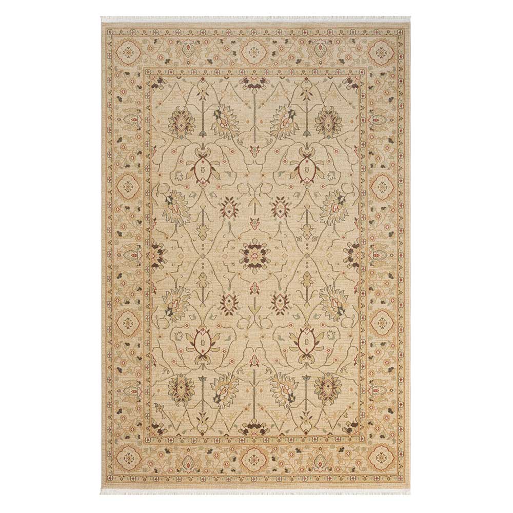 Orientalischer Teppich in Beige und Creme mit traditionellem Blumenmuster – Arjas