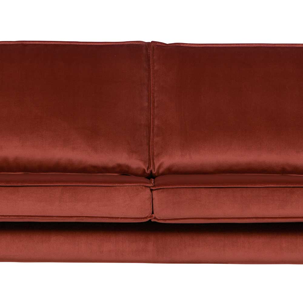 Vorderansicht der zwei Sitz- und Rückenpolster der rotbraunen Samt 2er Couch – Enzing