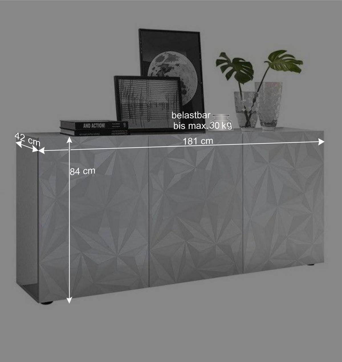 3 Türen Sideboard in Hochglanz Weiß lackiert - Vovasoma