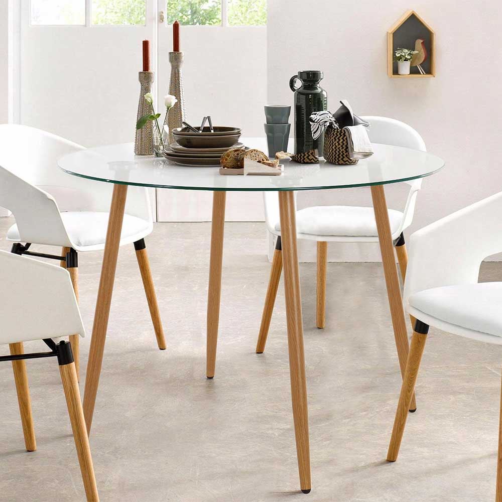 100cm runder Tisch mit Klarglasplatte - Rascilda