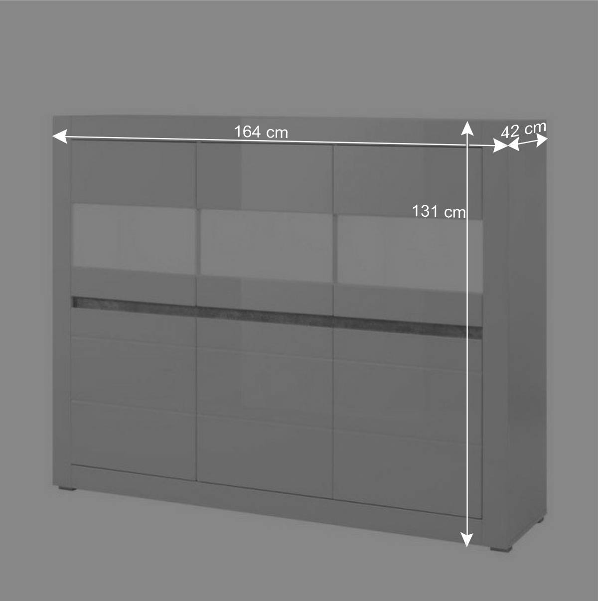 6-türiges Highboard in Weiß Hochglanz Mextra & Beton Dekor