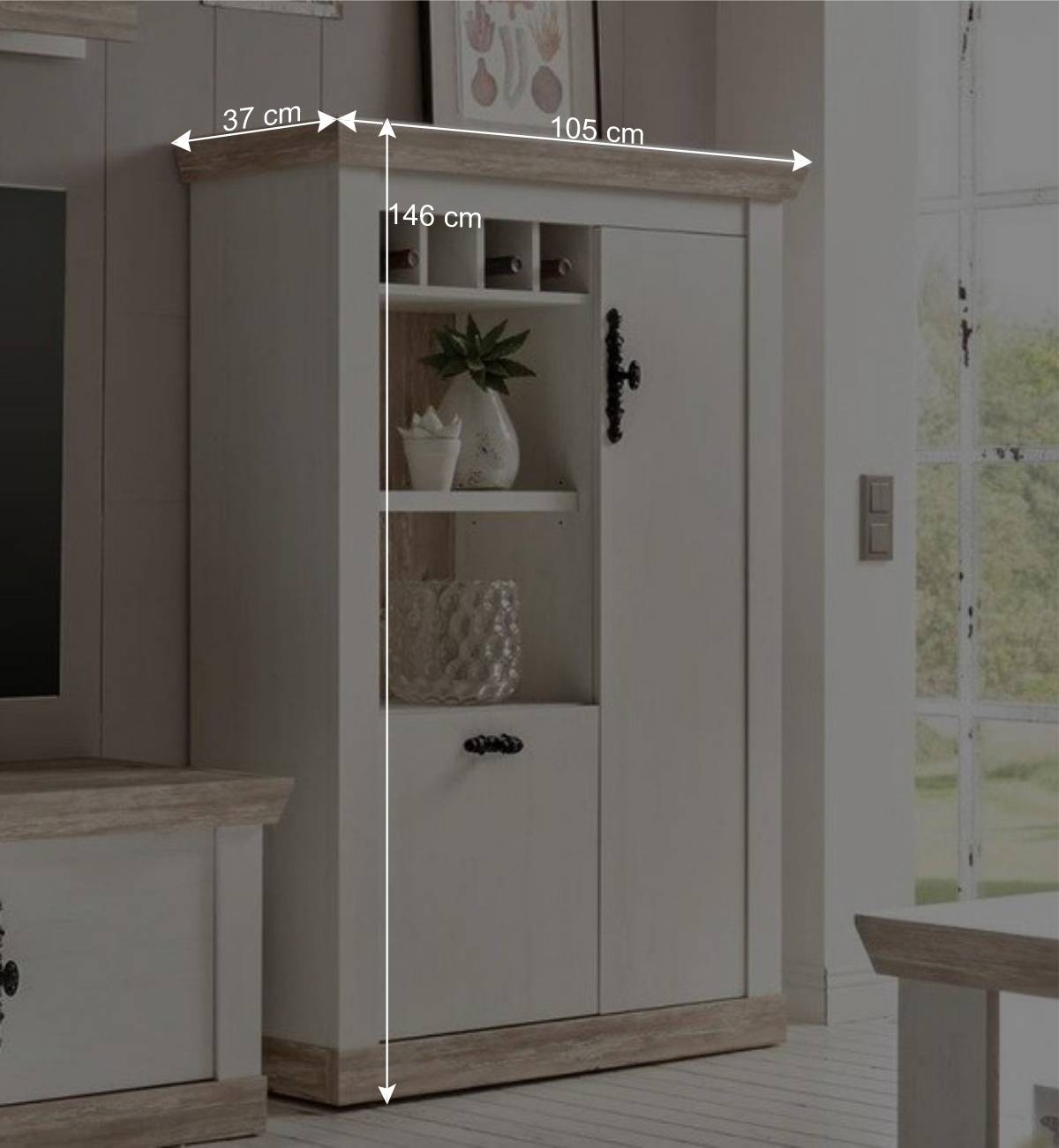 Scandi Landhaus Wohnzimmermöbel Set Nedita in Weiß (vierteilig)