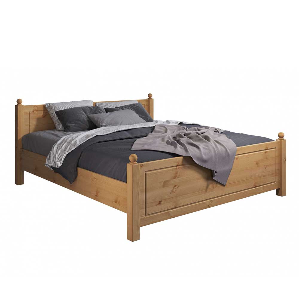 Country Style Bett aus Kiefer Massivholz für das Schlafzimmer, komplett montiert – Rusula