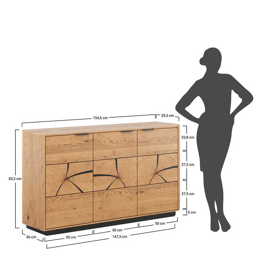 Eichenholz Sideboard mit Hirnholz Applikation - Deruta