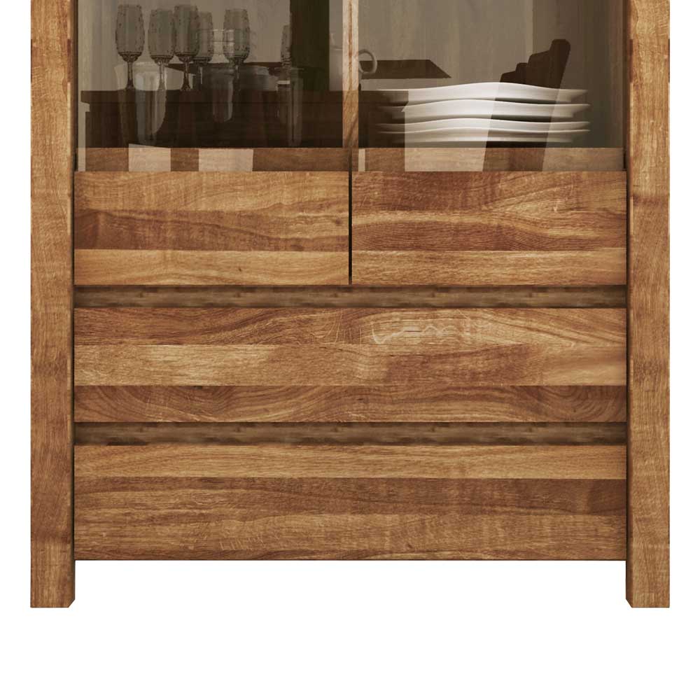 Wildeiche Highboard Nadalia massiv geölt Glas