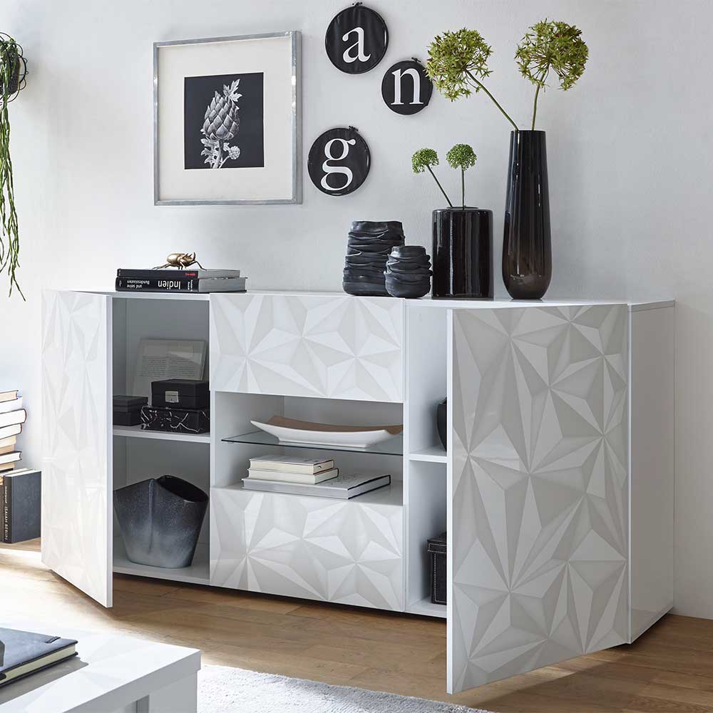 181x84x42 Designer-Sideboard in Glänzend-Weiß - Vovasoma