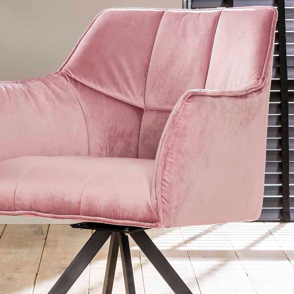 Moderner Tischsessel in Rosa Samt - Lina (2er Set)