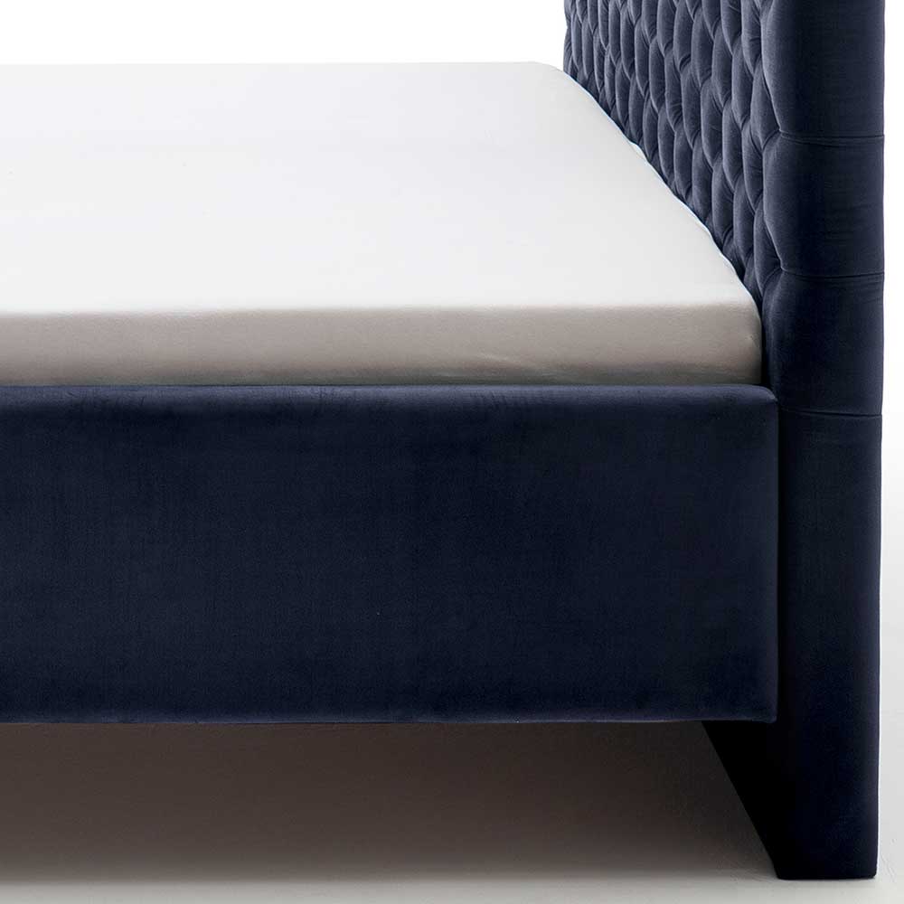 Blaues Stauraumbett mit Chesterfield Kopfteil - Lani