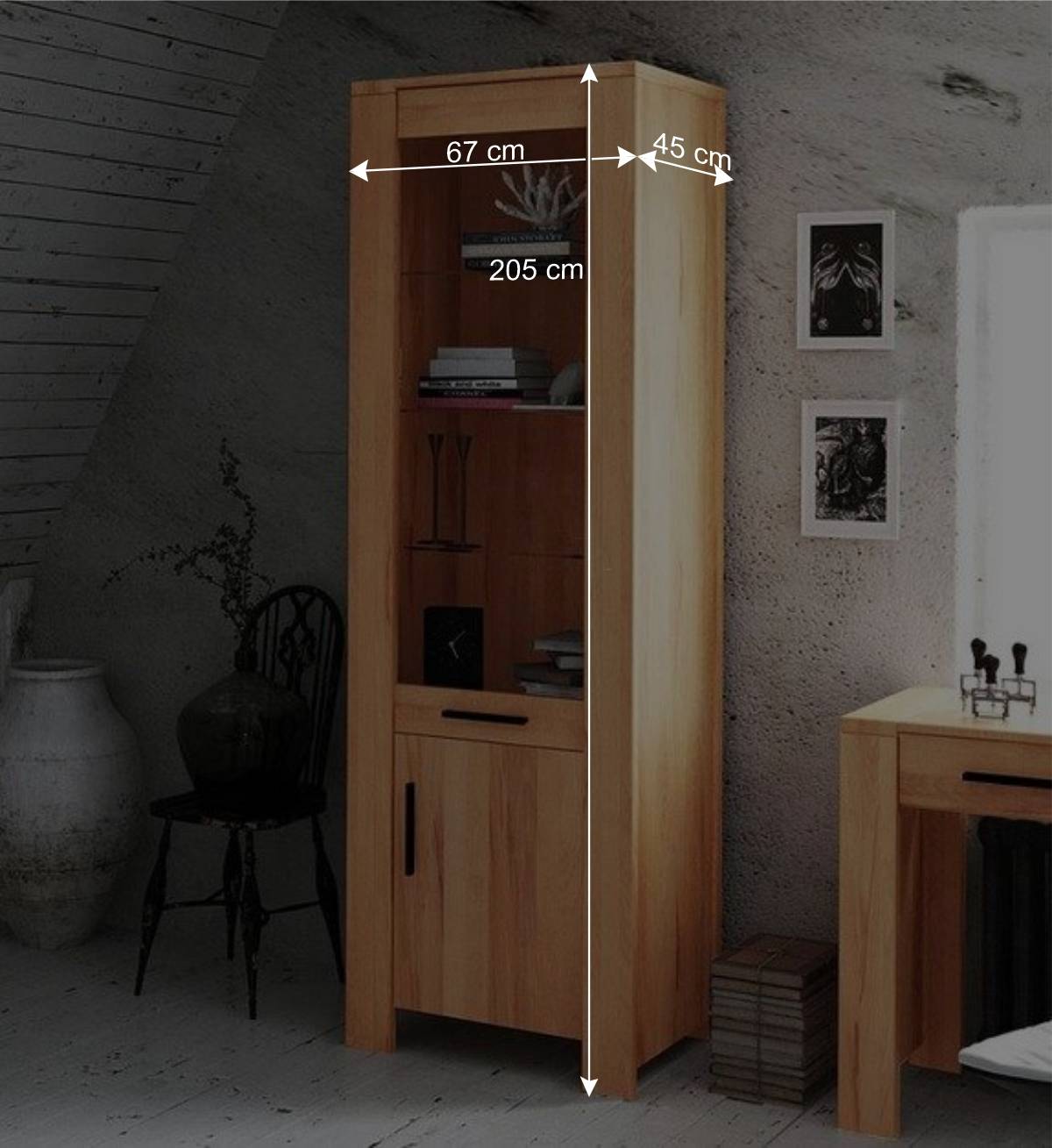 Vitrinenschrank Mosniak aus Kernbuche Massivholz