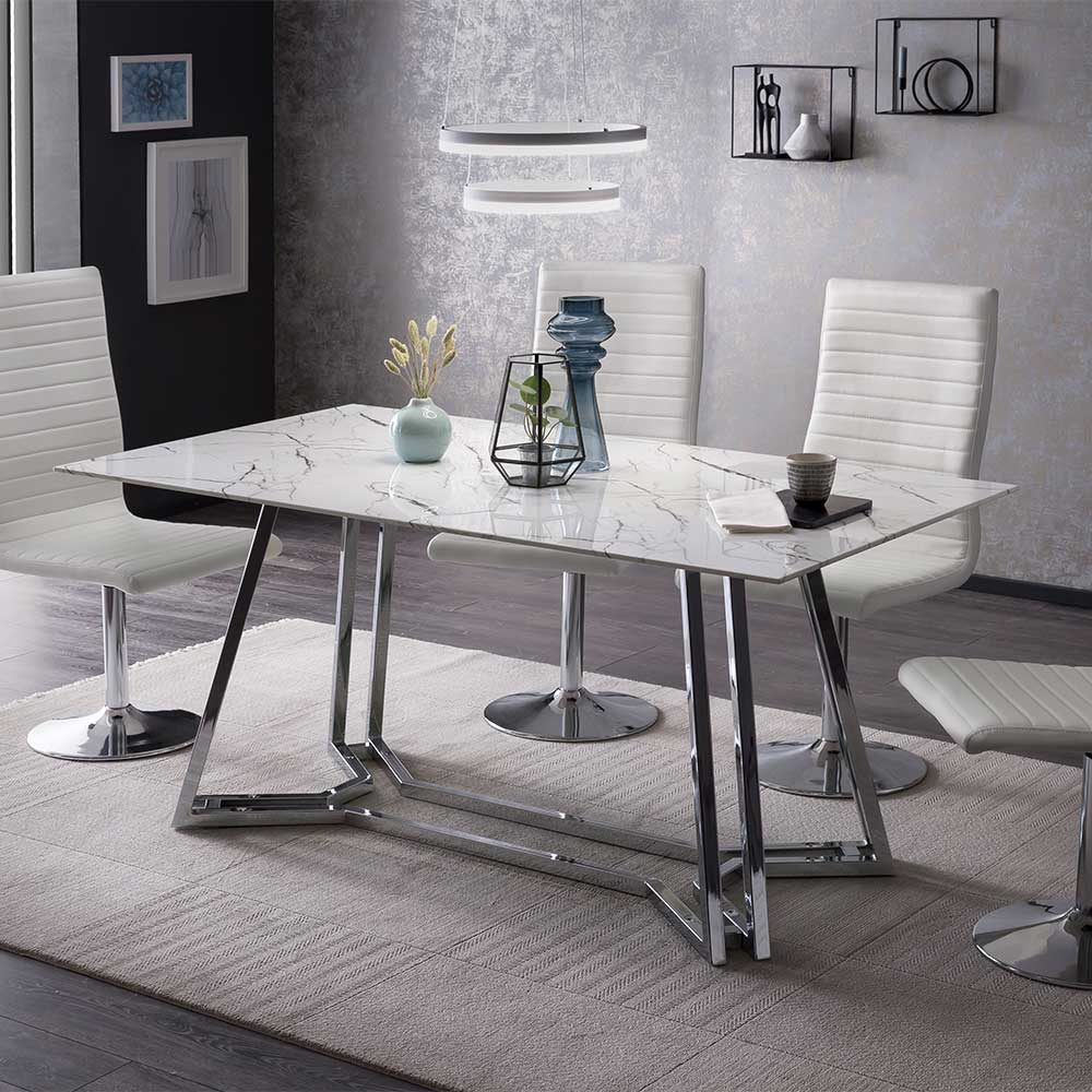 Esszimmer Glastisch in Marmoroptik - Concrete