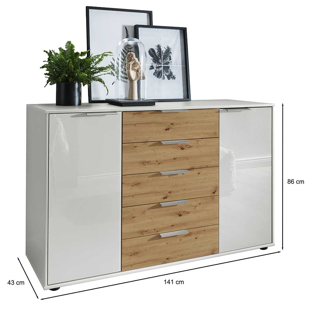 Wohnraum Kommode in Weiß Glas-Front - Ivany
