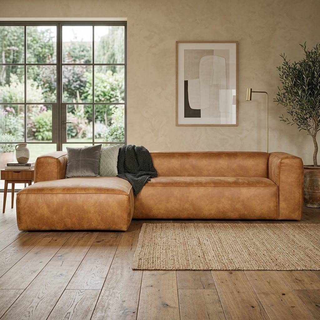 Braunes Ecksofa aus Leder recycelt Robert 305cm breit