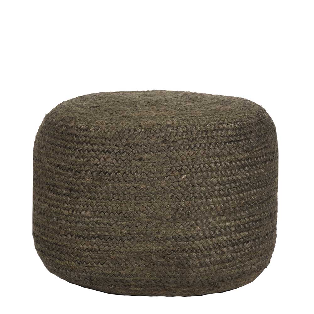 Pouf Hocker in Oliv Grün aus Jute - Delius