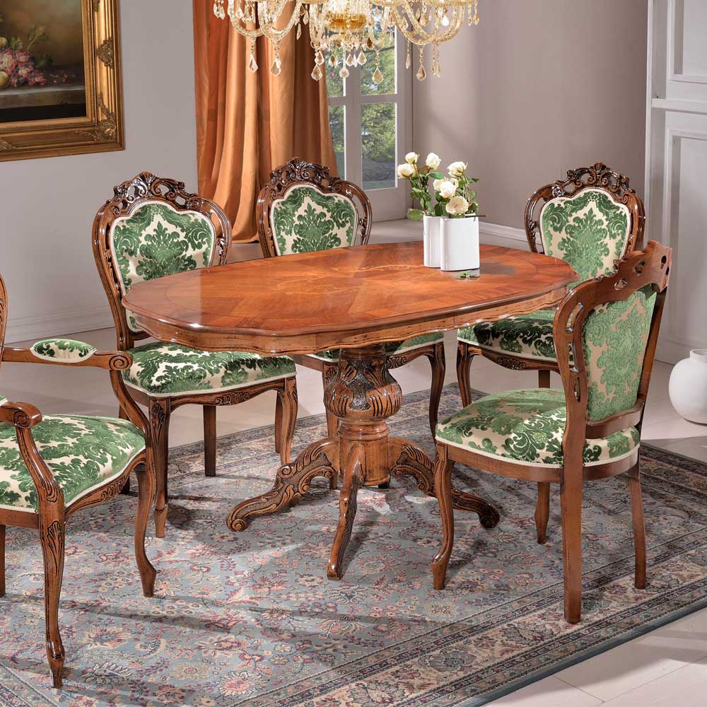 Barocktisch mit Nussbaum Furnier Magari in Oval 140x90