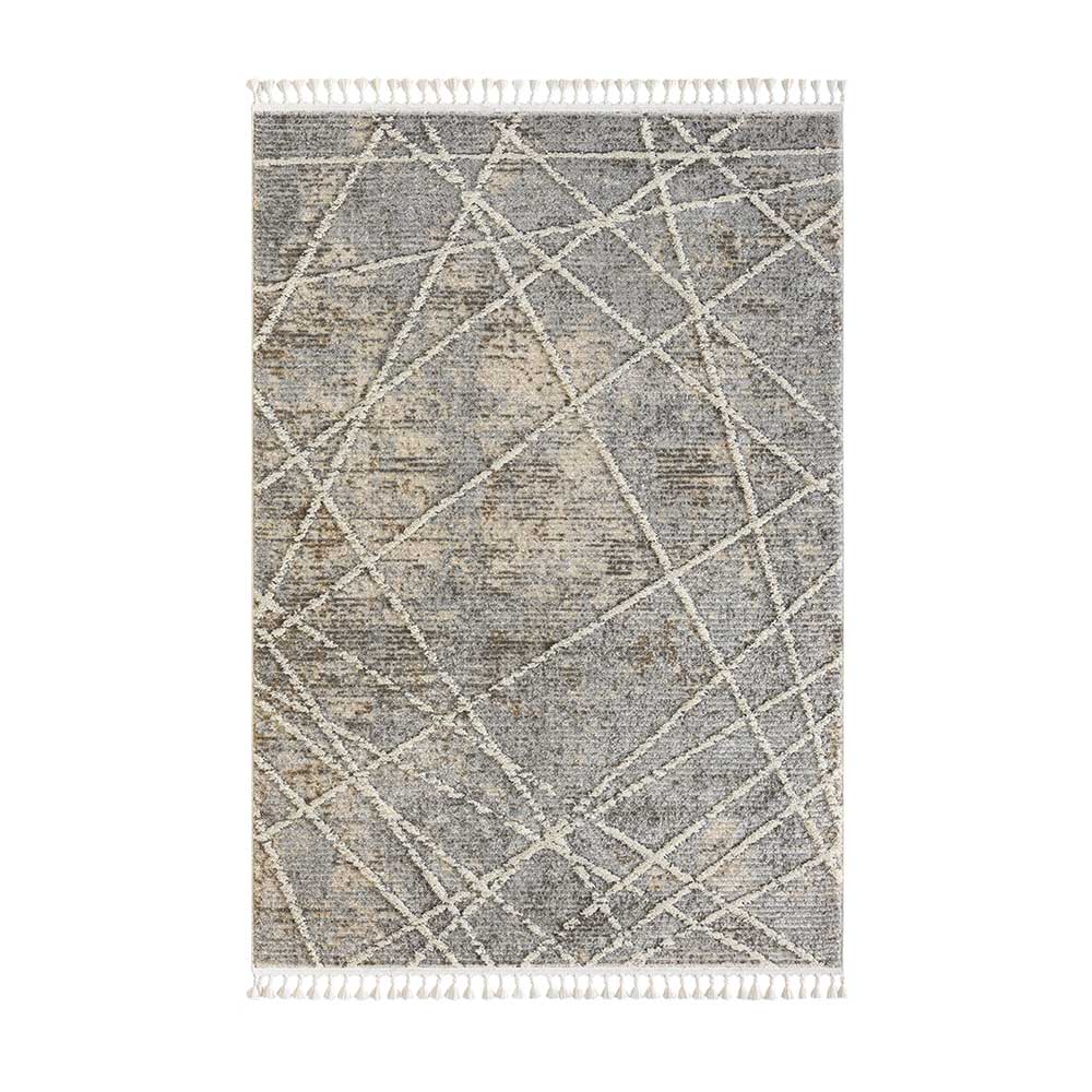 Teppich mit Fransen in Beige & Grau - Fulivia