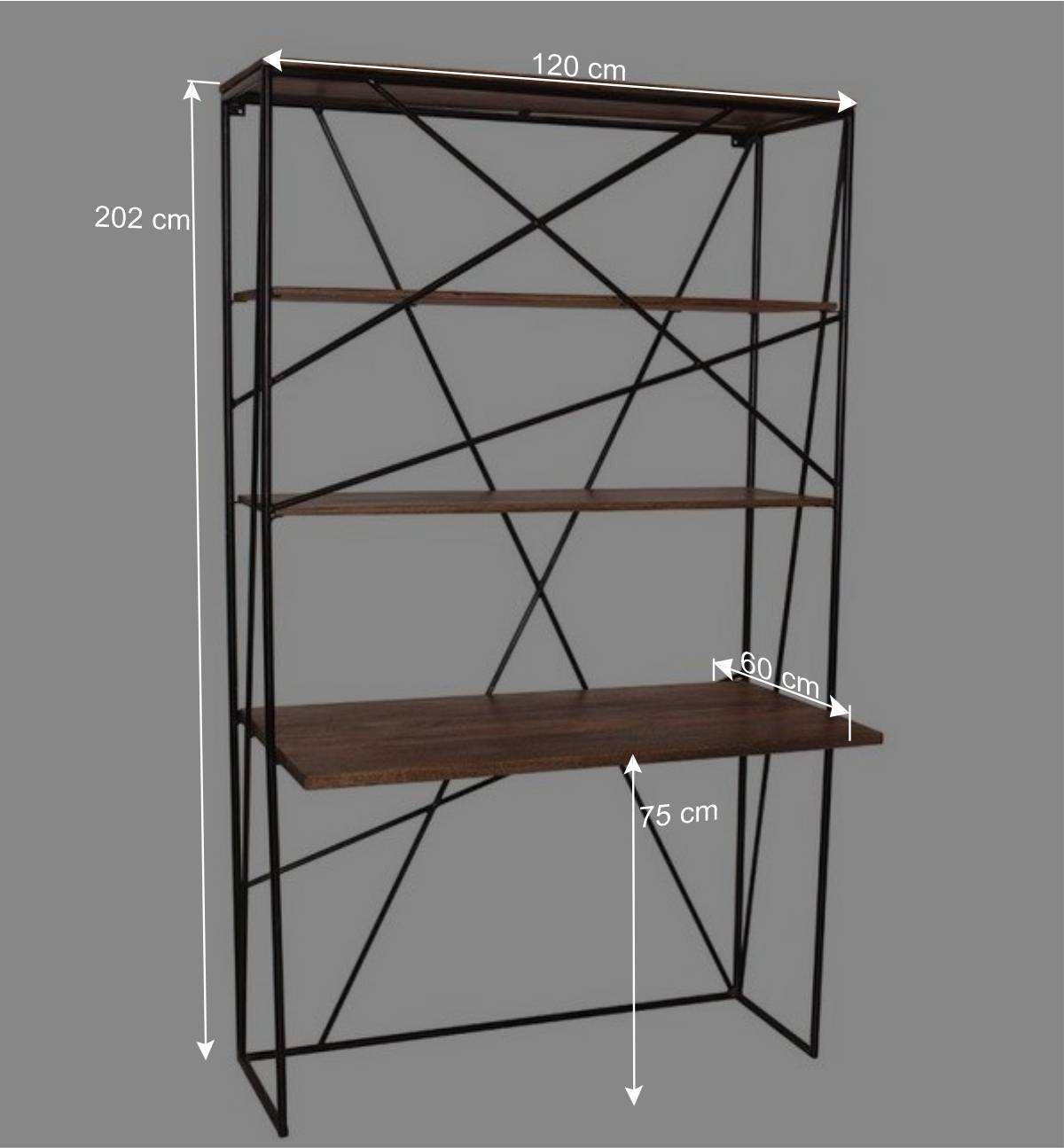 120x202x60 cm Regal mit Schreibtisch im Loft Style - Offia