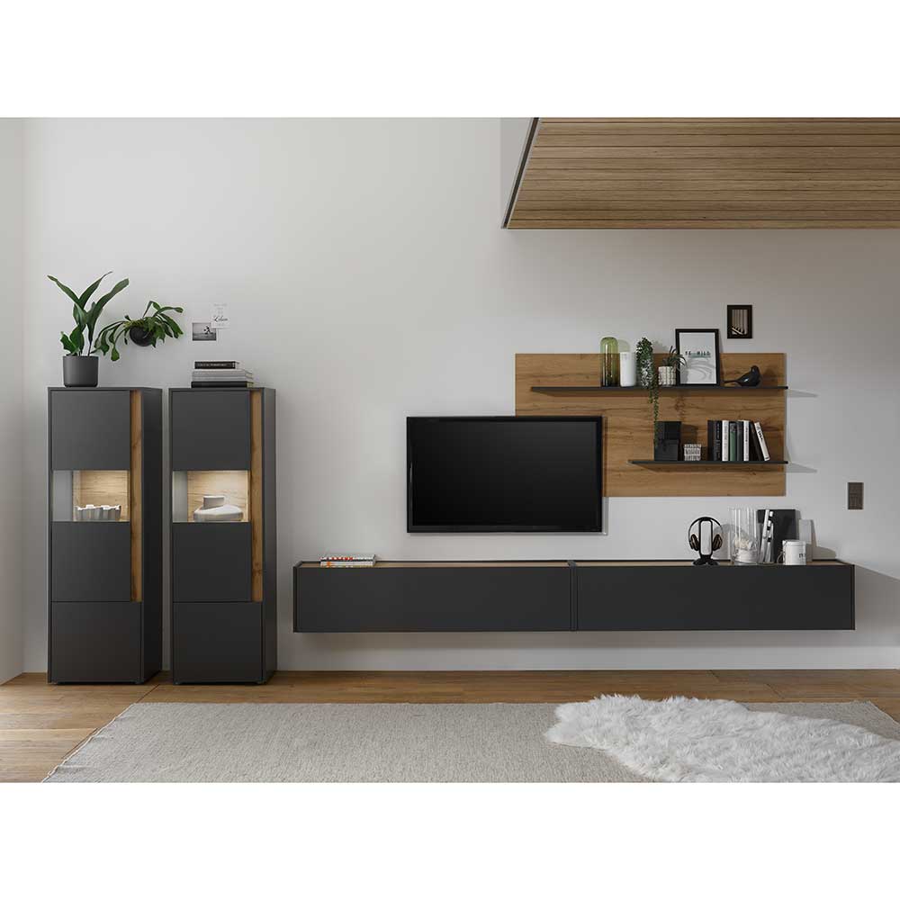 Design Wohnwand als günstiges Set - Ahilav (fünfteilig)
