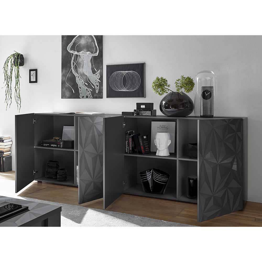 Graues Hochglanz-Sideboard 4-türiig - Kuriasna