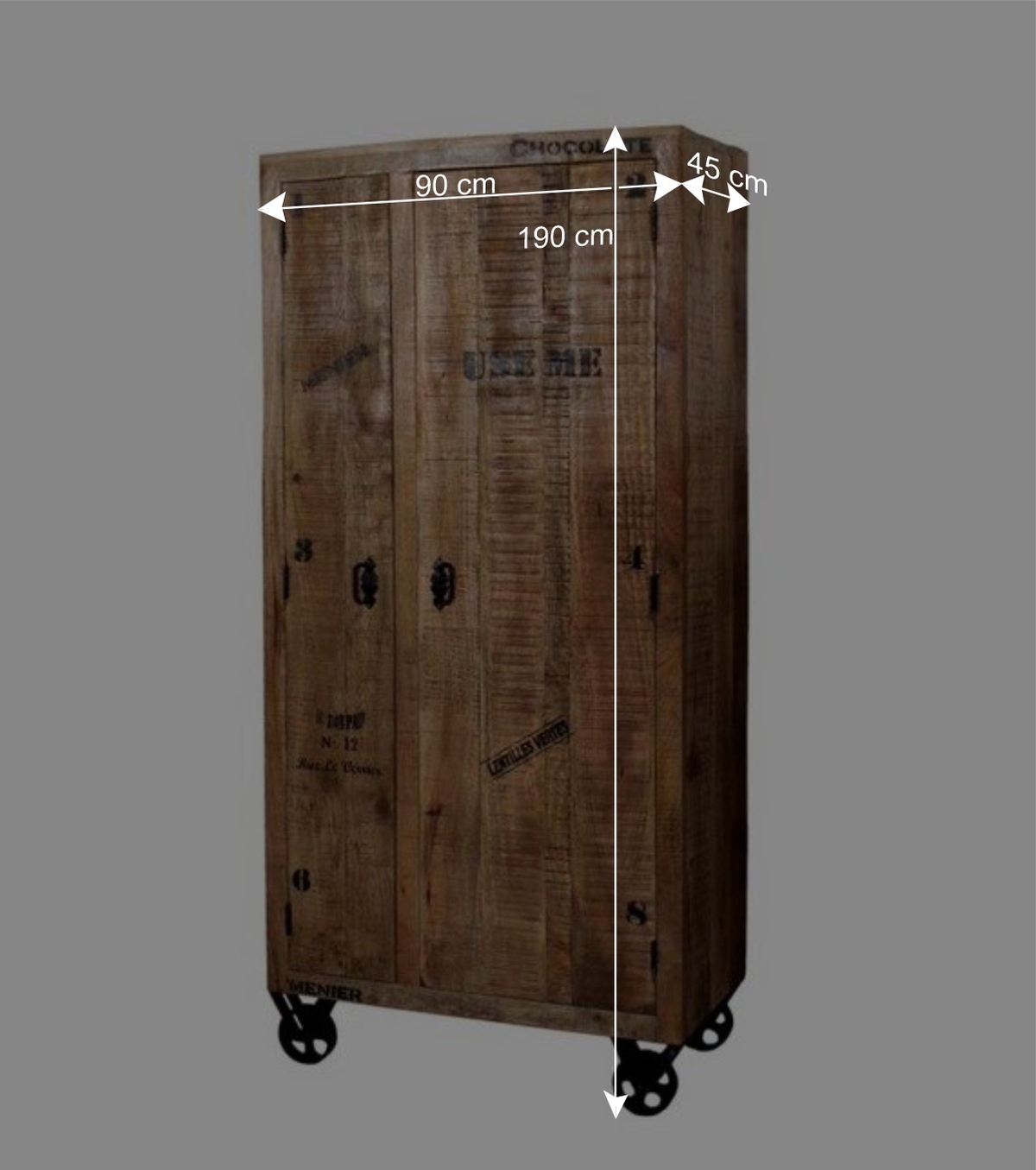 Industry Dielenschrank Indri aus Holz rustikal mit Schrift-Drucken