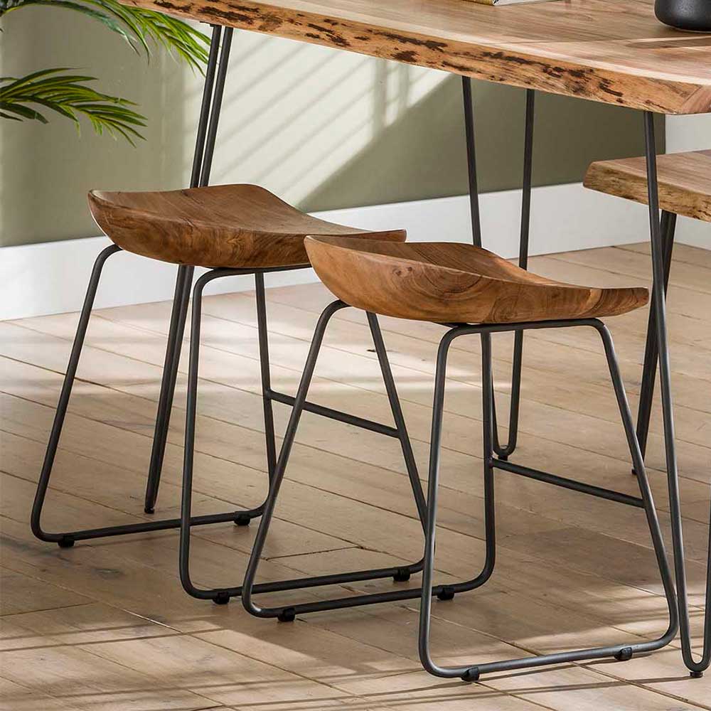 Küchenhocker mit Holzsitz & Bügelgestell - Ise (2er Set)