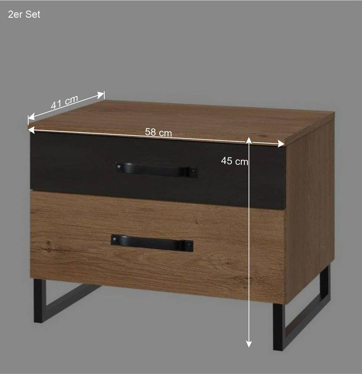 Schlafzimmer in Plankeneiche & Schwarzgrau - Bram (vierteilig)