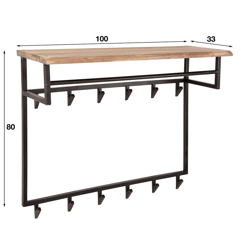 100x80x33 Wandgarderobe aus Stahl mit 12 Haken - Lucos