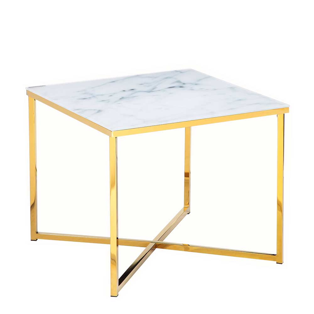 50x42x50 Couchtisch mit Glasplatte Mamor Optik - Ivalin