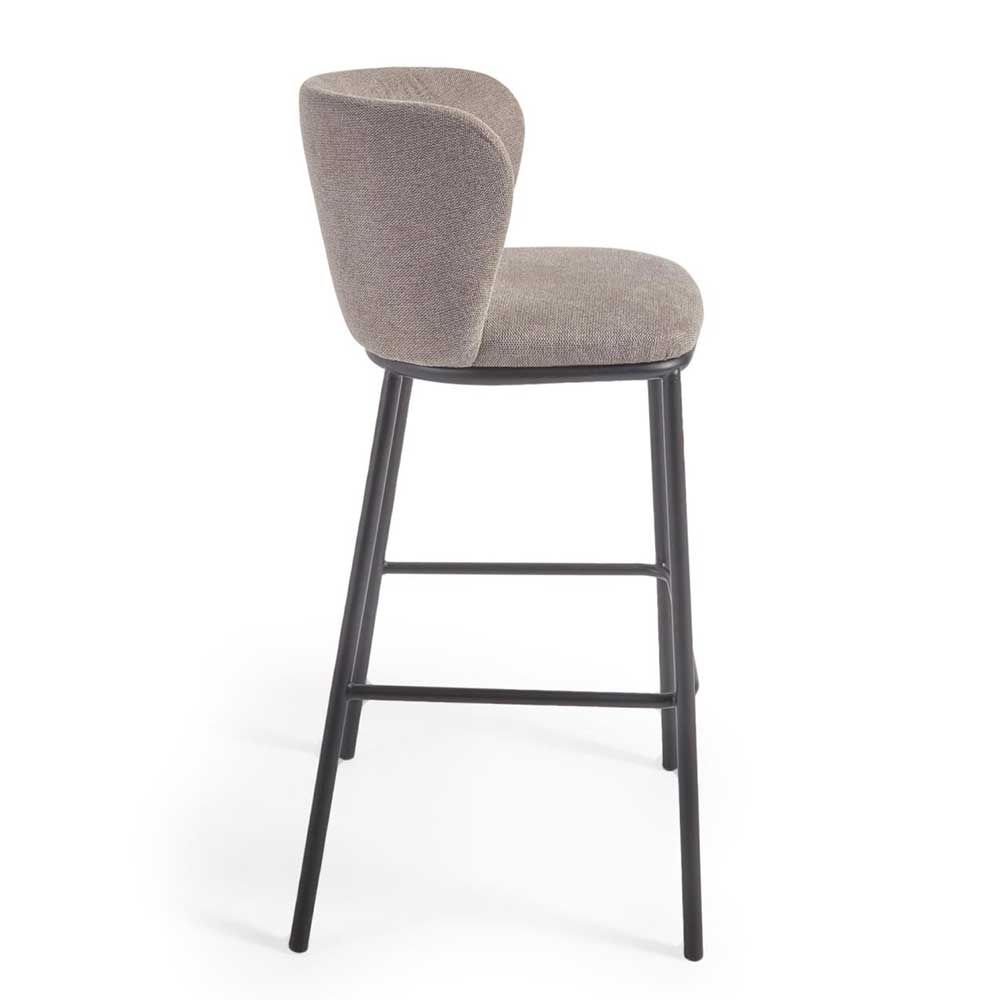 Hellbrauner Chenille Tresenstuhl mit schwarzem Metallgestell, elegante Seitenansicht für Küchenbereiche – Woman