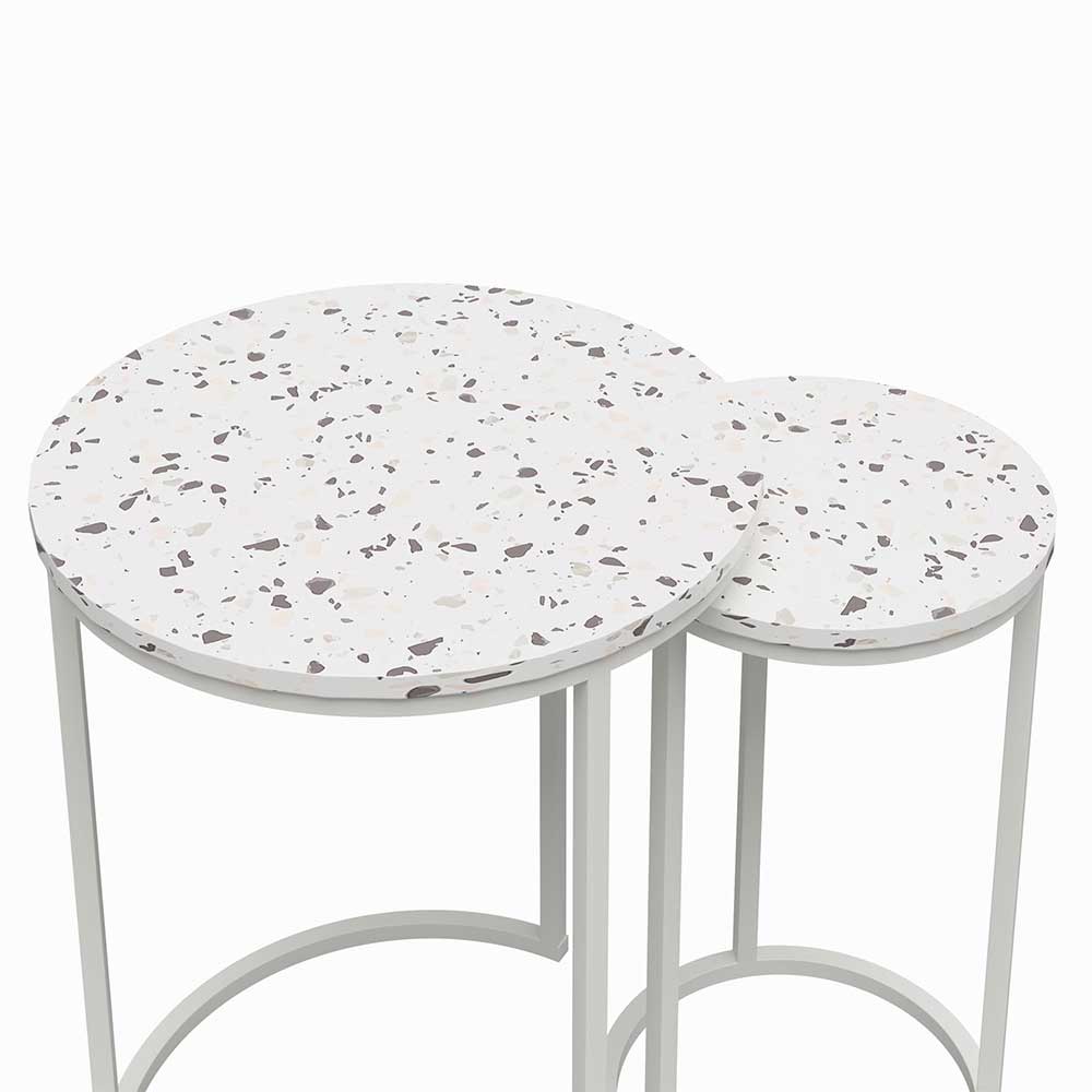Runde Beistelltische im 2er Set mit detaillierten Terrazzo Tischplatten – Genns