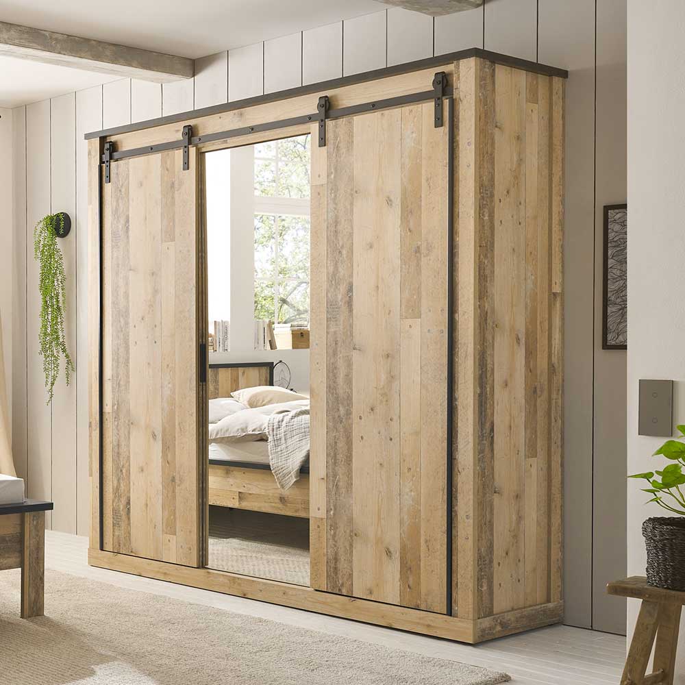 Kleiderschrank in Altholz Optik & Anthrazit - Naiavio