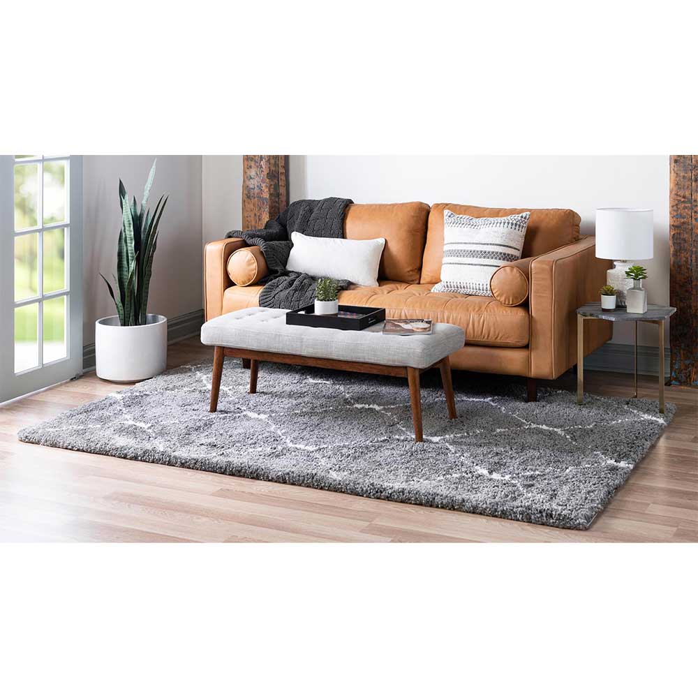 Hochflor Teppich in Grau und Creme - Ilena