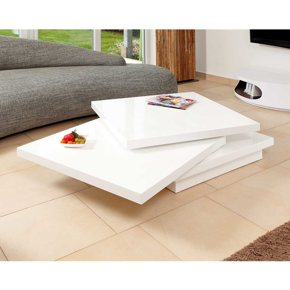 Weißer Couch Hochglanztisch mit drehbaren Platten - Swiganda